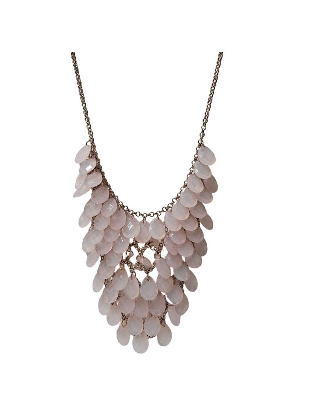 Vintage Chunky Bib Necklace Pink Beaded Teardrop Statement Fashion Jewelry Women